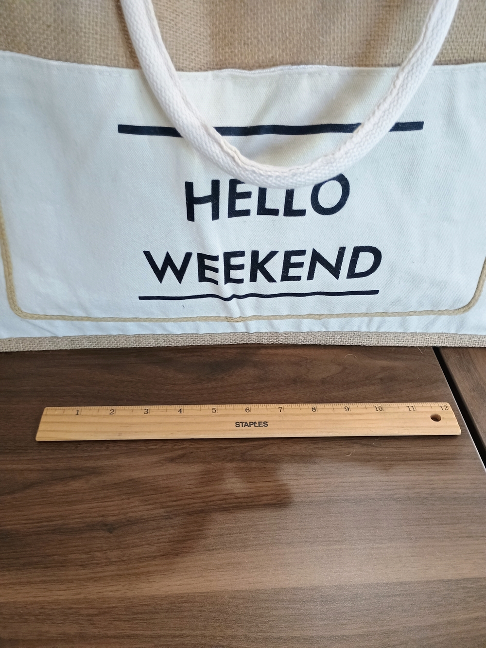 Hello Weekend Canvas & Jute Tote Bag - Neutral - Picture 2 of 8
